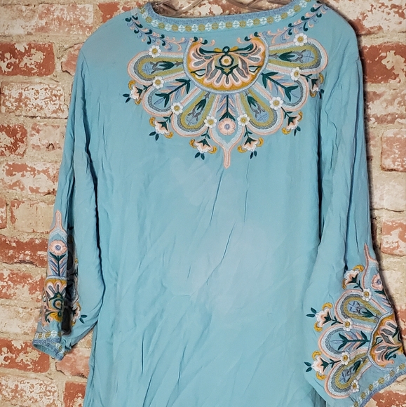 Soft Surroundings Turquoise River Island Embroidered Tunic - Picture 9 of 11